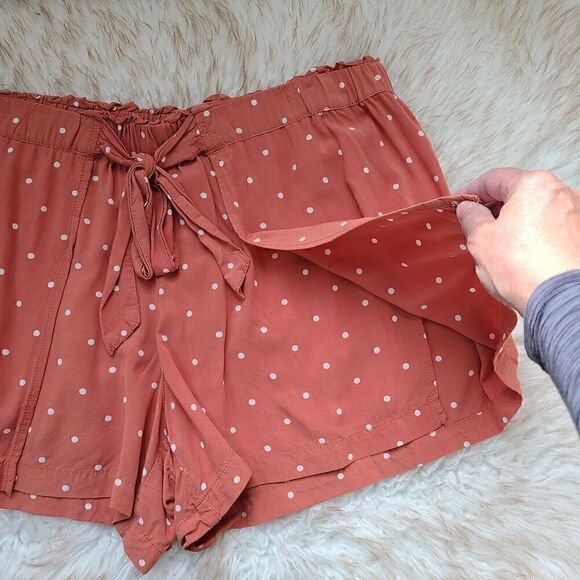 Madewell Drapey Pull-On Shorts Skort Large Polka Dot High Rise Front‎ Tie - Picture 2 of 11